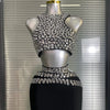 Summer New Women Sexy Sewed Crystal Diamonds Black Long Bandage Two Piece Set Celebrity Evening Party Long Skirt Suits