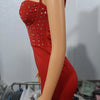 Dresses For Women 2022 Autumn Red Sexy Glamorous Party Rhinestone Sheer Mesh Spaghetti Strap V-Neck Bodycon Mini Cami Dress