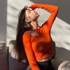 Autumn Winter Ribber Knitted T Shirts Women Green Spring Cut Out White Basic Long Sleeve Crop Tops Casual Tees