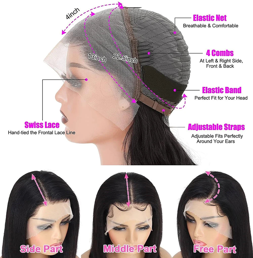 YIJIMEI 13x4 Straight Bob Wigs Human Hair Lace Frontal Wig 180% Density Natural Color Brazilian Wigs On Sale 10-14inch