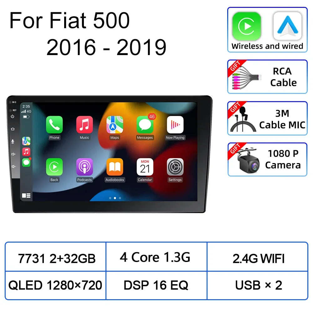 For Fiat 500 2016 2017 2018 2019 Car Multimedia Carplay Android Auto GPS stereo Radio Video Palyer 10 Inch Head Unit