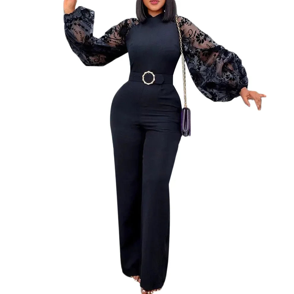 Mesh Jumpsuit Women White Overalls Party Lace Rompers New In Bodysuit One Piece Long Sleeve Summer Long Pants Y2k Spring Work