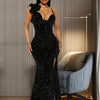 New Sexy Slit Leg Padded Long Cocktail Prom Dress Women‘s Luxury Sequin Strap Evening Party Wedding Gown Birthday Night Vestidos