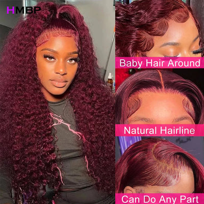 500 Density 99j Burgundy Deep Wave 13x6 Hd Lace Front Wig Human Hair Glueless 360 Full Lace Pre Plucked Brazilian Wigs For Women