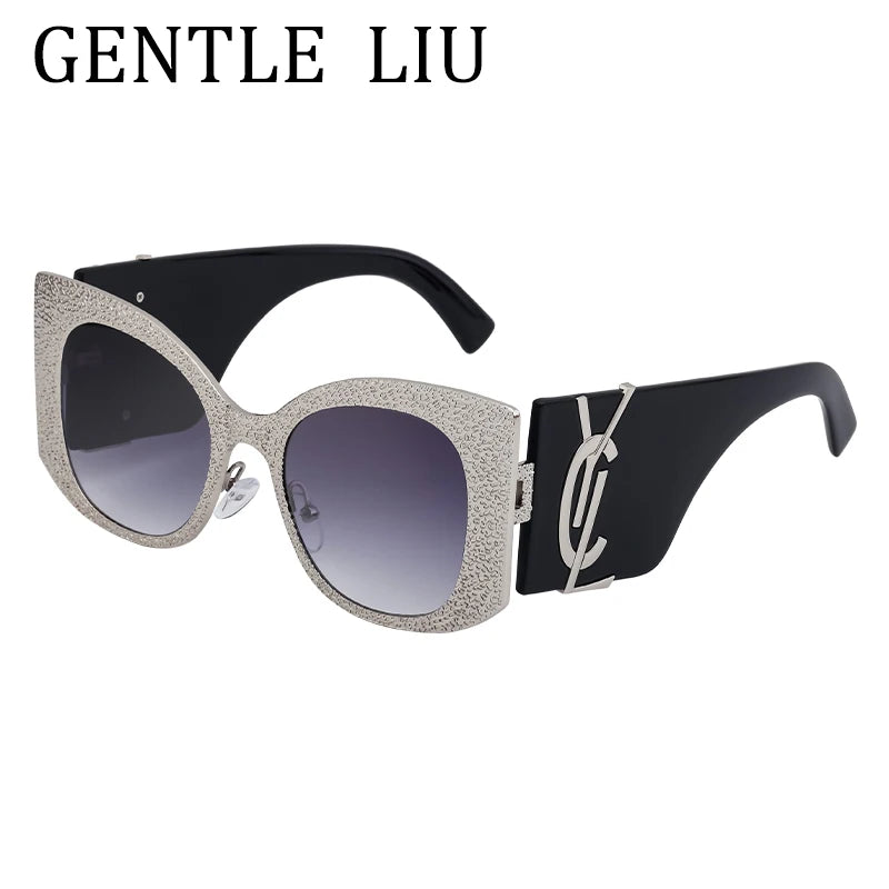 Oversized Cat Eye Sunglasses Women 2024 Luxury Brand Designer Punk Round Sun Glasses For Ladies Trendy Big Frame Eyewear UV400