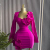 CM.YAYA Women Strapless Mult 3D Flower Long Sleeve Bodycon Mini Dress Sexy Birthday Evening Night Party Club Vestidos Dresses