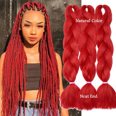 S-noilite Box Braiding Hair Pre Stretched Ombre Jumbo Braids Synthetic Braiding Hair Red Pink Blue Gray 24 Inch Hair Extensions