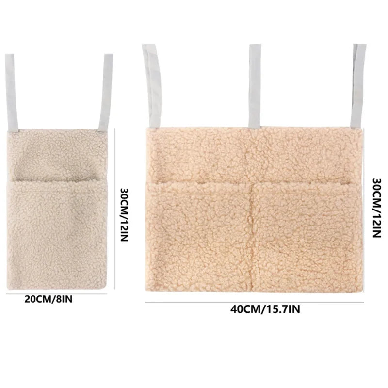 New Thick Plush Baby Crib Hanging Storage Bag Portable Double Pockets Newborn Cot Toy Organizer Bag Bed Headboard Storage Pouch