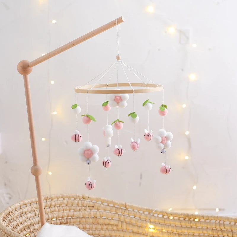 Baby Crib Mobile Bed Bell Rattle Toys Wooden Crochet Stars Pendant Bed Bell Toys Newborn Comfort Crib Bracket Hanging Toys Gifts
