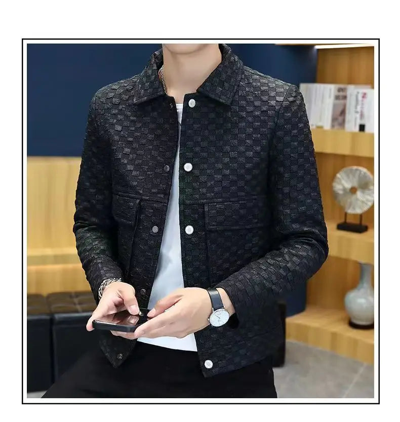 Men Jacket Fashion loose lapel-up Spring Autumn retro men Coat Casual Cargo jacket Solid Color Loose male Outerwear