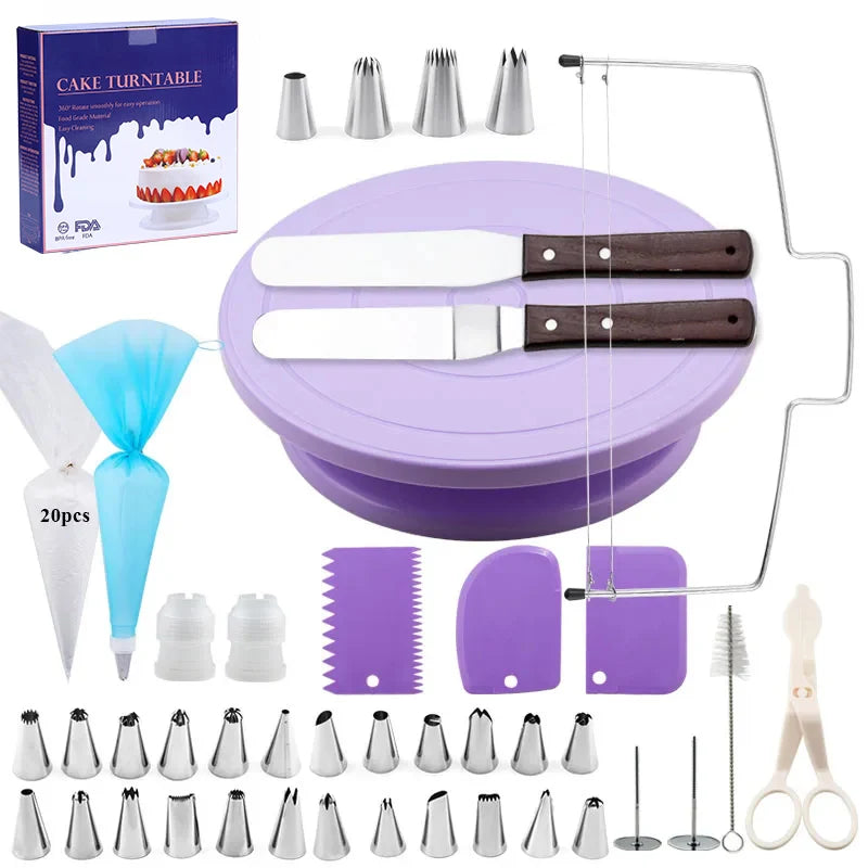 Pastry Turntable Kit Cake Decorating Supplies Baking Tools Accessories Rotating Stand Nozzles for Fondant