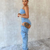Denim Pants Sets for Women 2024 Sexy Streetwear Two Piece Set Outfits Chest Wrap Sleeveless Backless Top Hollow Out Jeans