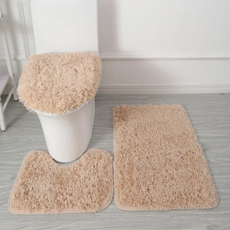 3PCS/set Solid Color Home Carpets Toilet Lid Cover Rugs Kit Non-slip Foot Mat for Bathroom Floor Bath Rug Foot Mat