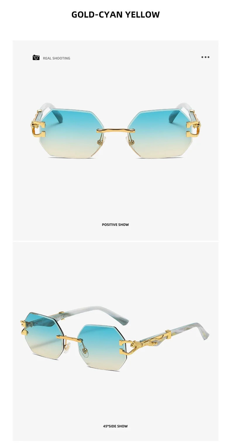 Hexagon Rimless Sunglasses Square Women Retro Men Sun Glasses Brand Designer Eyewear UV400 Shades Oculos Female Gafas