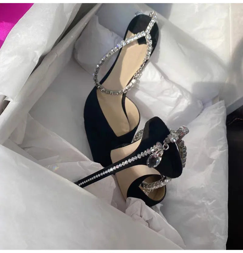 Luxury Crystal Sequined Women Pumps Elegant Thin High heels Spring Summer Fashion Chains Party Shoes Sexy Wedding Bridal Shoes