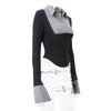 HLJ&GG Fashion Stripe Patchwork Two Piece Sets For Women Preppy Style Polo-neck Button Slim Shirts + Pleated Mini Skirts Outfits
