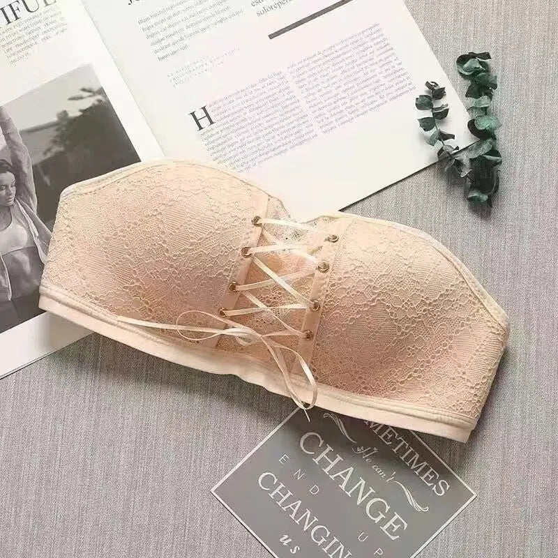 Non-Slip Bra Lace Tube Top Seamless Wireless Small Chest Push up Adjustable Sexy Beauty Back Underwear for Women