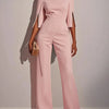 Women's Jumpsuit Casual Solid Color 3/4 Length Sleeve Straight Round Neck Beaded High Waist Daily Going out Regular Fit Black Wh