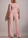 Women's Jumpsuit Casual Solid Color 3/4 Length Sleeve Straight Round Neck Beaded High Waist Daily Going out Regular Fit Black Wh
