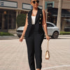 Business OL Work Wear Two Piece Pant Suits for Women Set Elegant Sleeveless Blazer Top + Pencil Pants Office Lady Matching Sets