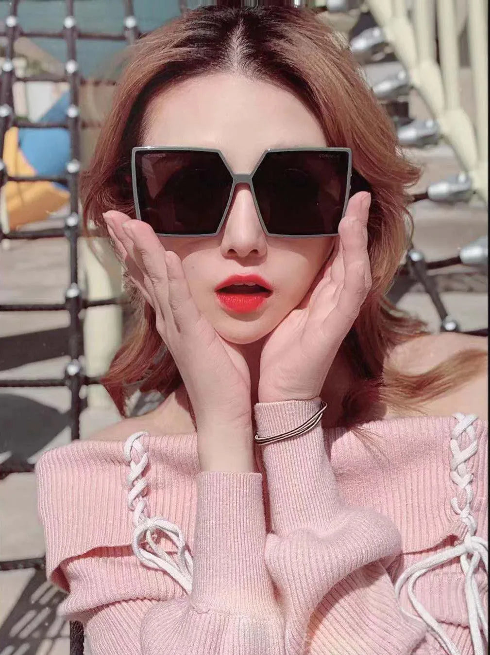 New Vintage Large Frame Sunglasses Women's Brand Designer Square Sun Glasses Women Travel Fashion Eyewear UV400 Gafas De Sol