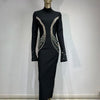 Women Celebrity Sexy Beading Crystal Diamonds Black White Maxi Long Bodycon Bandage Dress 2024 Elegant Evening Club Party Dress