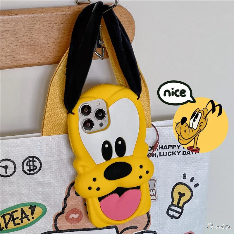 Disney Pluto Pup Plush Ears Phone Case For iPhone 11 12 13 14 15 Pro Max 15Pro 14Pro 13Pro 3D Soft silicone Dog Cover