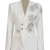 CHICEVER Solid Spliced Beading Slimming Blazer for Women Notched Collar Long Sleeve Patchwork Button Formal Coat Female Fashion