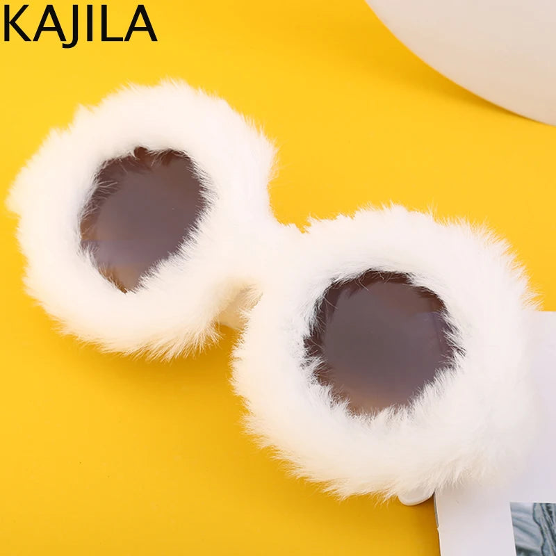 Cat Eye Sunglasses Women Punk Soft Fur Velvet Ladies Sun Glasses 2024 Luxury Brand Trendy Shades Eyewear Oculos De Sol Feminino