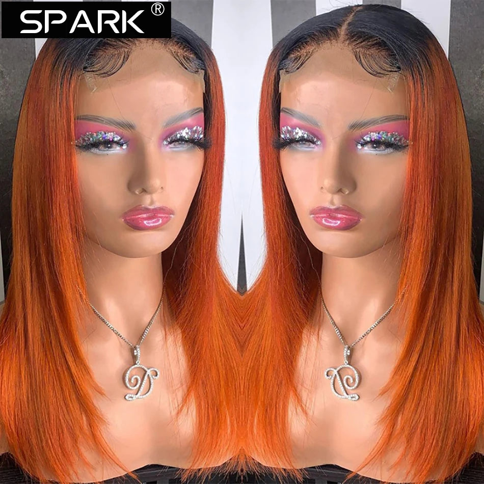 Ombre Ginger Orange Straight Hair Lace Closure Wig Ombre Human Hair Wigs Lace Frontal Wig Colored Wigs For Black Women