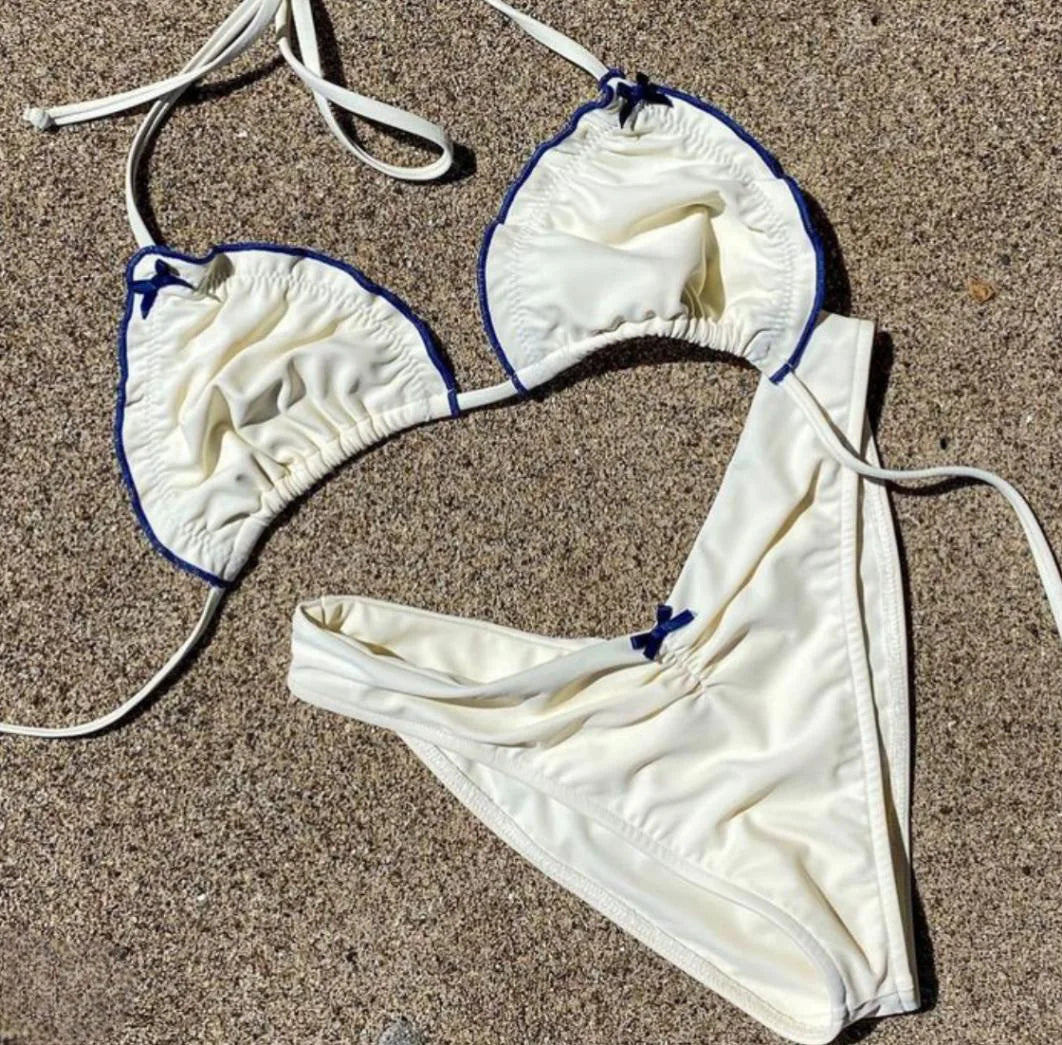 Bikini 2025 Sexy Solid Backless Ruffle Lace Up High Waist Swimwear Swimsuit Women Bikinis Set Bathing Suit Beach Bikini
