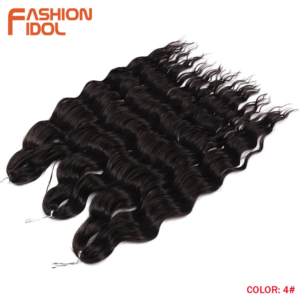 FASHION IDOL 24 Inch Synthetic Hair Water Wave Braiding Hair Extensions Ombre Rainbow color Deep Wave Curl Twist Crochet Hair