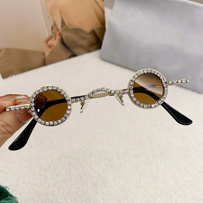 Fashion Diamond Round Sunglasses Women Luxury Rhinestone Shades UV400 Sun Glasses Female Punk Brand Designe Eyewear Men Eyeglass
