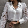 White Sexy Lace Hollow Out Women Blouse Autumn 2025 Spring Black Top Vintage Button Up Shirts Long Sleeve Mesh Design Tops 19948
