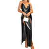 Glitter Metal Sequins Halter Cowl Neck Open Back Slit Evening Gown for Women Sparkling Rave Nightclub Bodycon Long Dress
