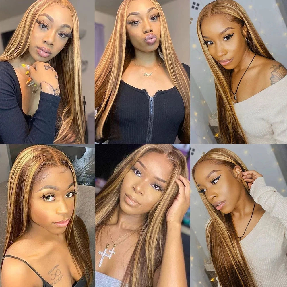 P4/27 Color Highlight Wigs 13x4 Lace Frontal Wig For Women Straight Lace Front Human Hair Wigs Preplucked Wig 100% Human Hair