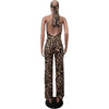 HLJ Sexy Leopard Print Bodycon Jumpsuits Women Thin Strap Sleeveless V Neck Wide Leg Pants Playsuit Female Overall With Scarf