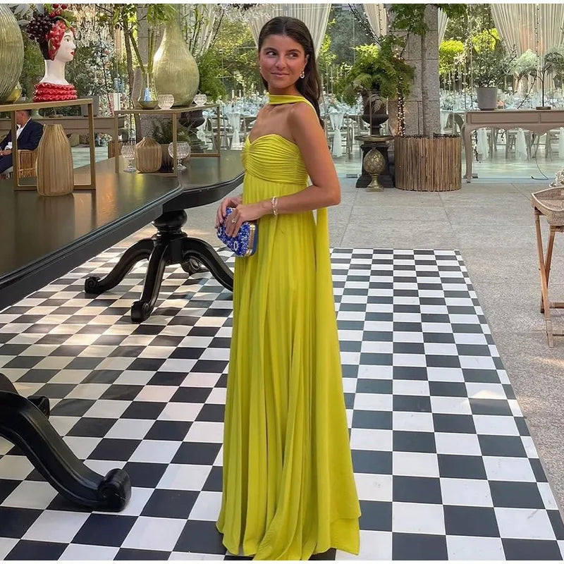 Strapless Ribbon Maxi Dress Women Elegant Sleeveless Backless Pleated Party Dresses Female 2025 Summer Sexy Lady Evening Vestido