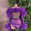 White Purple Women Sexy Strapless Mesh Ruffles 2 Pieces Bodycon Mini Dress See Through Celebrate Nightclub Party Birthday Wear