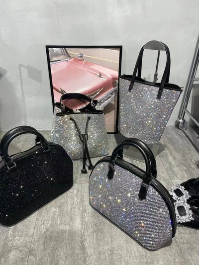 Luxury Crystal Shiny Rhinestone Diamond Bucket Bag Female Bling Evening Bag Lady Purse Women's Handbag Shoulder Messenger Bag