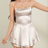 Women Solid Color Cami Playsuits Cowl Neck Sleeveless Short Jumpsuits Summer Cross Tie-Up Backless Satin Romper Clubwear