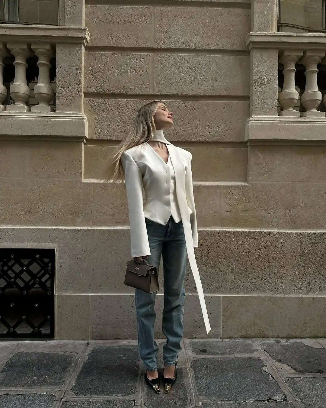 Tossy Elegant Female Striped Suit Coat For Women Scarf Lace-Up Patchwork V-Neck Long Sleeve Luxury Outwear Female Jackets Coat