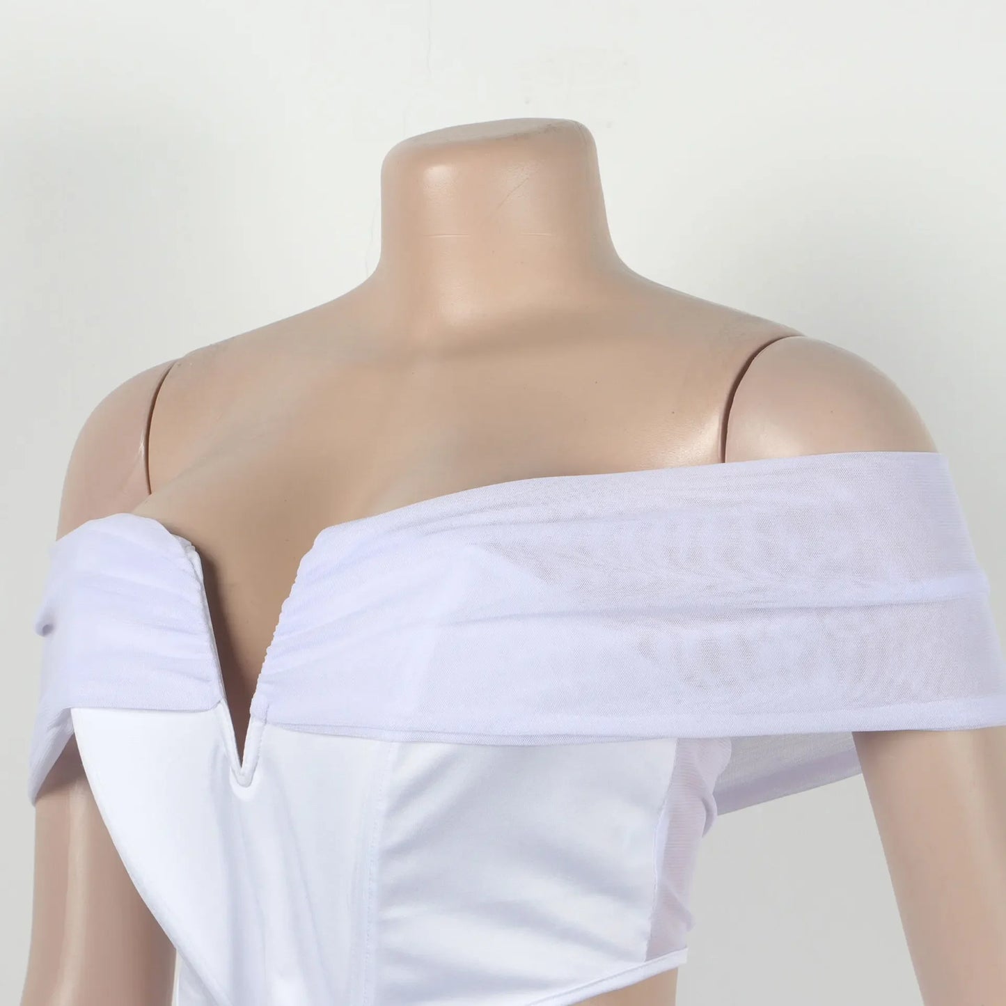 S10632 Sexy Slimming Mesh Splice Bum Covering Visibility Elastic Off-Shoulder 2-Piece Set European And American Style
