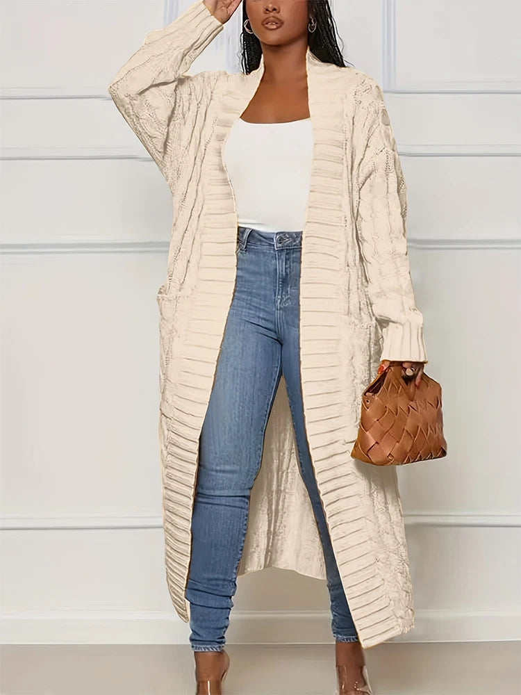 Plus Size Fall and Winter New 2023 Women's Solid Color Cardigan, Casual Knit Cardigan with Pockets Commuter Style Sweater XL-5XL