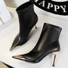 BIGTREE shoes Autumn Winter Boots Metal Pointed tip Women Boots Fashion Leather Boots High Heels Stilettos New Women Ankle Boots