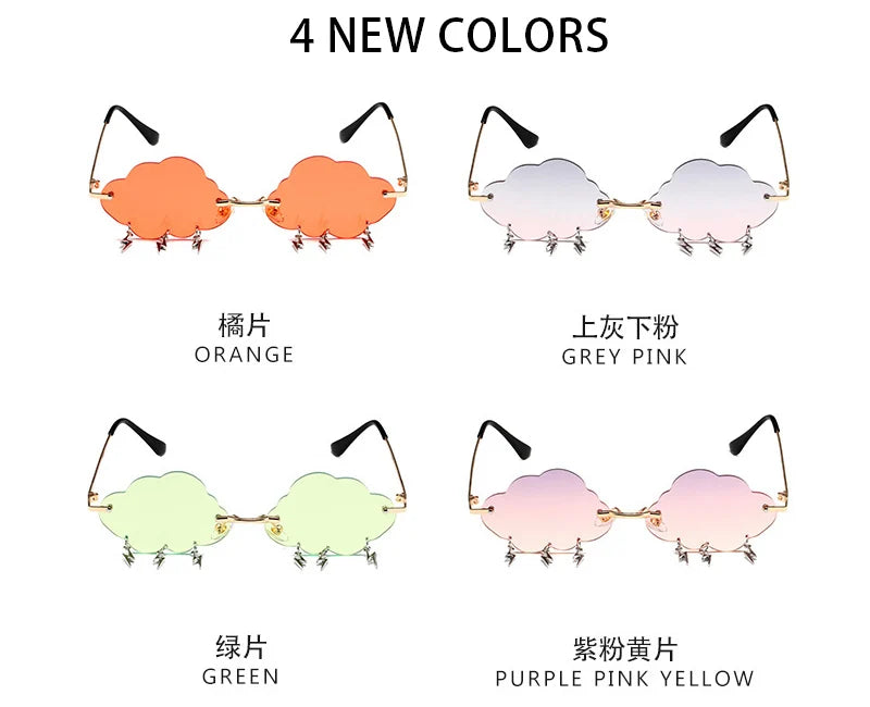 Fashion Rimless Cloud Shaped Sunglasses with Lightning Pendant Y2K Women's Luxury Sun Glasses Shades UV400 Brand Designer SG28
