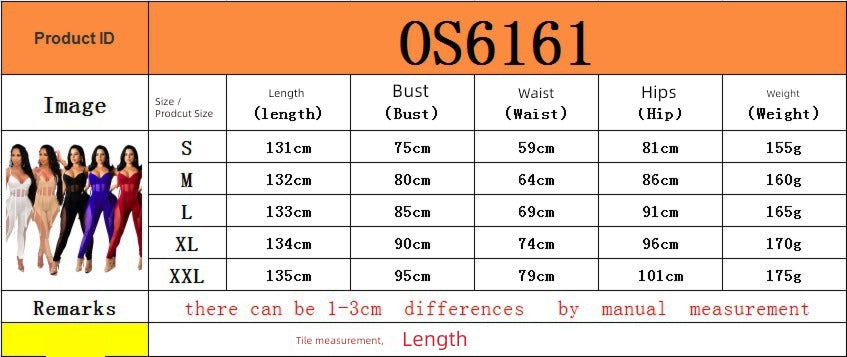 European and American Women's Clothing See-through Sexy Suspender Mesh Jumpsuit