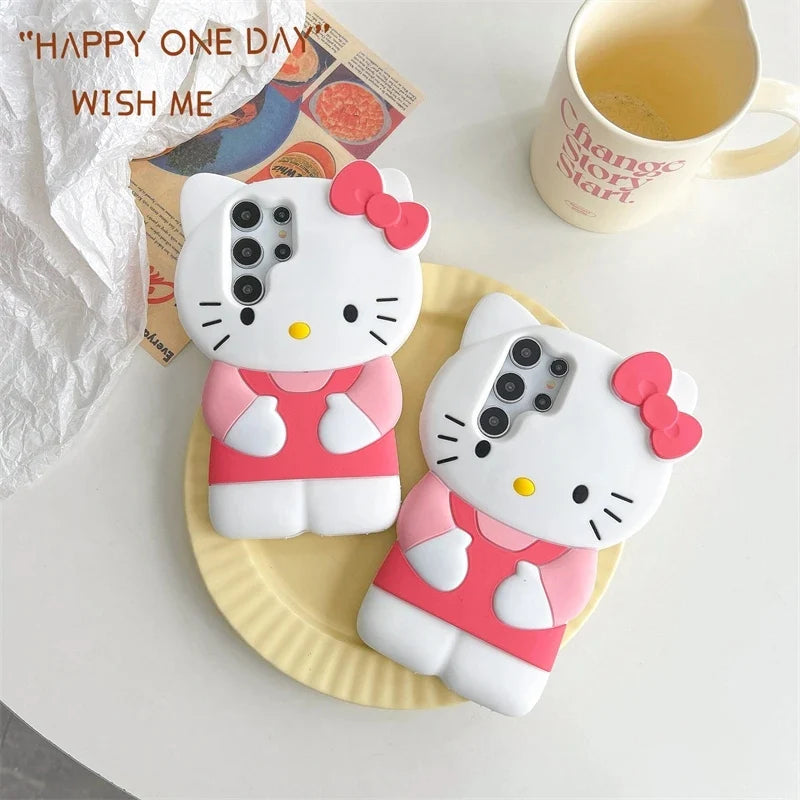 For Samsung Galaxy S24 S23 S22 S21 Plus Ultra S20 FE Silicone Bow Pink Hello Kitty Soft Cover Case