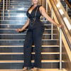 C8604 Foreign Trade Women's Fashionable Sexy Chain Collar Wide Leg African Jumpsuit Casual Style Long Dress For Ladies