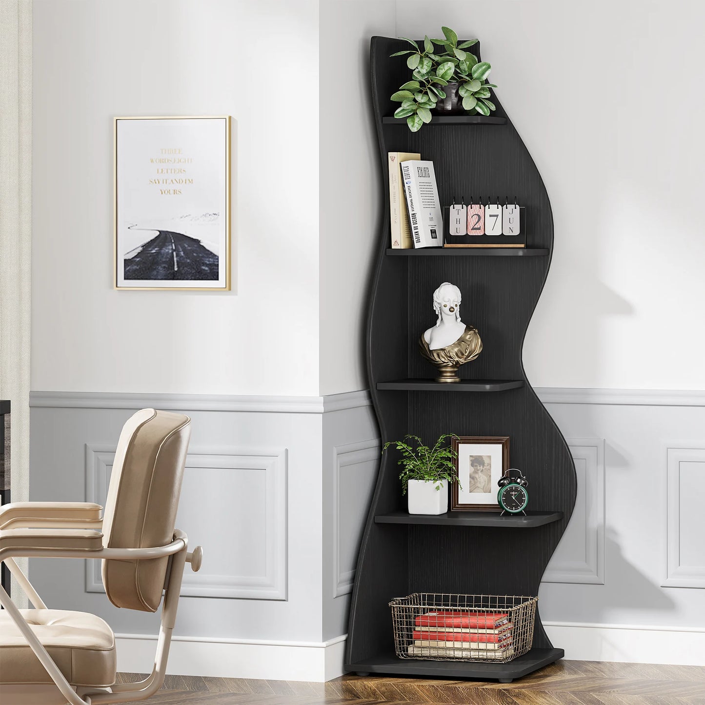 Tribesigns Corner Shelf, Modern 5-Tier Wall Corner Bookshelf, Stylish Corner Small Bookcase Storage Rack Plant Stand